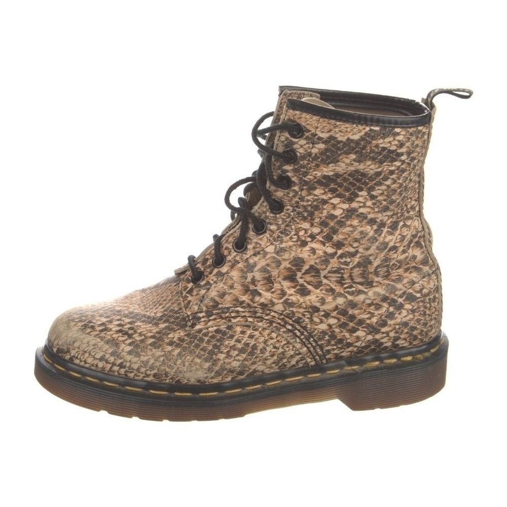 Dr. Martens Pascal Boots Women 5 Tan Snakeskin Combat Grunge Edgy Doc Marten